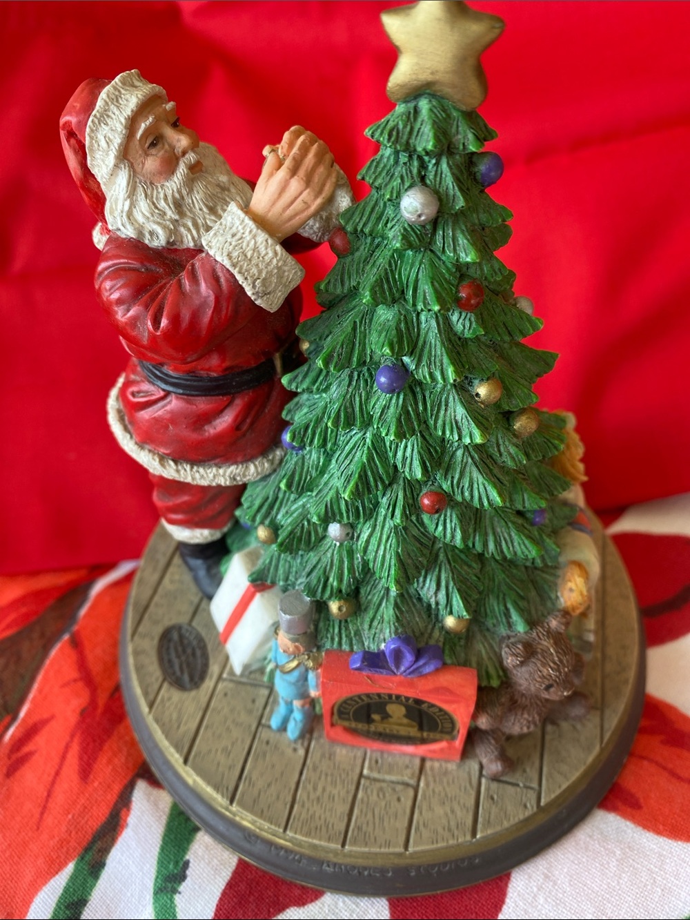 Holiday Santa and Christmas Tree Figurine - Red & Green